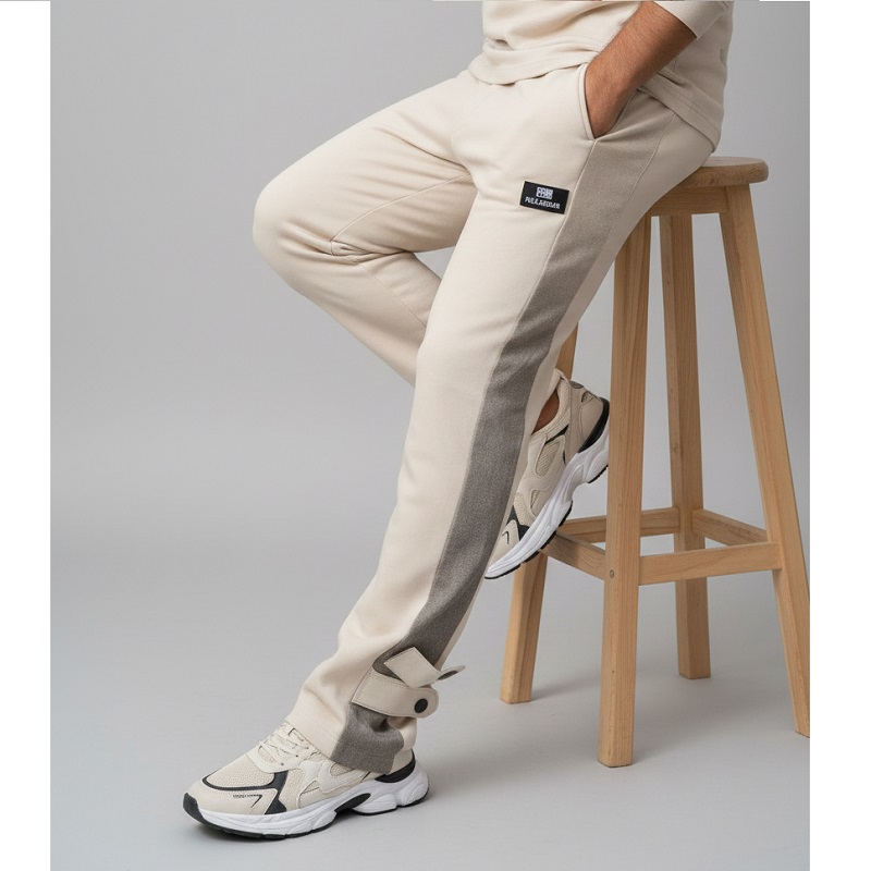 شلوار بنگال مردانه نوار پهن پایین دکمه مدل Mehrad-کرم